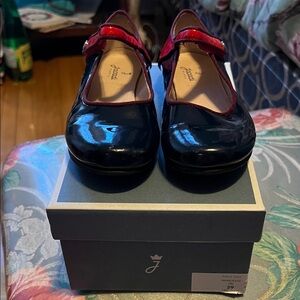 Jacadi Black Patent Leather Mary Jane Shoes with Red Accents